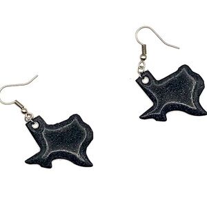 Texas Shaped Guitar-pick 🎸 Glittery Black Earrings
